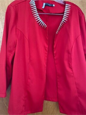 Red blazer Open-Front Blazer with Silver Spike Collar